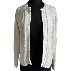 Vintage Le Chois White Textured Knit Open Front Cardigan Sweater Small S 80s